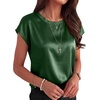image:imageANRABESS Womens Satin Tops Cap Short Sleeve Crew Neck Shirts Dressy Business Casual Office Blouse Silky 2026 Summer OutfitsGreen