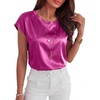 image:imageANRABESS Womens Satin Tops Cap Short Sleeve Crew Neck Shirts Dressy Business Casual Office Blouse Silky 2026 Summer OutfitsHot Pink
