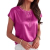 image:imageANRABESS Womens Satin Tops Cap Short Sleeve Crew Neck Shirts Dressy Business Casual Office Blouse Silky 2026 Summer OutfitsHot Pink