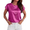 image:imageANRABESS Womens Satin Tops Cap Short Sleeve Crew Neck Shirts Dressy Business Casual Office Blouse Silky 2026 Summer OutfitsHot Pink