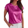 image:imageANRABESS Womens Satin Tops Cap Short Sleeve Crew Neck Shirts Dressy Business Casual Office Blouse Silky 2026 Summer OutfitsHot Pink
