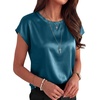 image:imageANRABESS Womens Satin Tops Cap Short Sleeve Crew Neck Shirts Dressy Business Casual Office Blouse Silky 2026 Summer OutfitsLake Blue