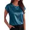 image:imageANRABESS Womens Satin Tops Cap Short Sleeve Crew Neck Shirts Dressy Business Casual Office Blouse Silky 2026 Summer OutfitsLake Blue
