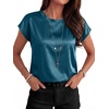 image:imageANRABESS Womens Satin Tops Cap Short Sleeve Crew Neck Shirts Dressy Business Casual Office Blouse Silky 2026 Summer OutfitsLake Blue