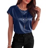 image:imageANRABESS Womens Satin Tops Cap Short Sleeve Crew Neck Shirts Dressy Business Casual Office Blouse Silky 2026 Summer OutfitsNavy Blue