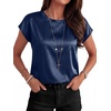 image:imageANRABESS Womens Satin Tops Cap Short Sleeve Crew Neck Shirts Dressy Business Casual Office Blouse Silky 2026 Summer OutfitsNavy Blue