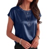 image:imageANRABESS Womens Satin Tops Cap Short Sleeve Crew Neck Shirts Dressy Business Casual Office Blouse Silky 2026 Summer OutfitsNavy Blue