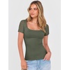 image:imageANRABESS Womens Short Sleeve Shirts Scoop Neck Lace Going Out Tops Slim Fit Rib Knit Casual Tee 2026 Summer Fashion OutfitsArmy Green