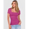 image:imageANRABESS Womens Short Sleeve Shirts Scoop Neck Lace Going Out Tops Slim Fit Rib Knit Casual Tee 2026 Summer Fashion OutfitsHot Pink