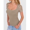 image:imageANRABESS Womens Short Sleeve Shirts Scoop Neck Lace Going Out Tops Slim Fit Rib Knit Casual Tee 2026 Summer Fashion OutfitsLight Khaki