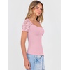 image:imageANRABESS Womens Short Sleeve Shirts Scoop Neck Lace Going Out Tops Slim Fit Rib Knit Casual Tee 2026 Summer Fashion OutfitsPink