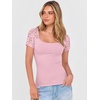 image:imageANRABESS Womens Short Sleeve Shirts Scoop Neck Lace Going Out Tops Slim Fit Rib Knit Casual Tee 2026 Summer Fashion OutfitsPink