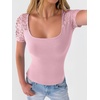 image:imageANRABESS Womens Short Sleeve Shirts Scoop Neck Lace Going Out Tops Slim Fit Rib Knit Casual Tee 2026 Summer Fashion OutfitsPink