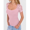 image:imageANRABESS Womens Short Sleeve Shirts Scoop Neck Lace Going Out Tops Slim Fit Rib Knit Casual Tee 2026 Summer Fashion OutfitsPink