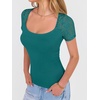 image:imageANRABESS Womens Short Sleeve Shirts Scoop Neck Lace Going Out Tops Slim Fit Rib Knit Casual Tee 2026 Summer Fashion OutfitsTeal