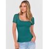 image:imageANRABESS Womens Short Sleeve Shirts Scoop Neck Lace Going Out Tops Slim Fit Rib Knit Casual Tee 2026 Summer Fashion OutfitsTeal