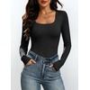 image:imageANRABESS Womens Square Neck Long Sleeve Double Lined Tops  Soft Comfy Stretchy Slim Basic Tee Shirts Going Out Work amp Casual  Fall Winter Outfits Trendy Y2K Layering UnderscrubBlack