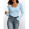 image:imageANRABESS Womens Square Neck Long Sleeve Double Lined Tops  Soft Comfy Stretchy Slim Basic Tee Shirts Going Out Work amp Casual  Fall Winter Outfits Trendy Y2K Layering UnderscrubLight Blue