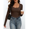 image:imageANRABESS Womens Square Neck Long Sleeve Double Lined Tops  Soft Comfy Stretchy Slim Basic Tee Shirts Going Out Work amp Casual  Fall Winter Outfits Trendy Y2K Layering UnderscrubCoffee