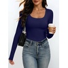image:imageANRABESS Womens Square Neck Long Sleeve Double Lined Tops  Soft Comfy Stretchy Slim Basic Tee Shirts Going Out Work amp Casual  Fall Winter Outfits Trendy Y2K Layering UnderscrubNavy Blue