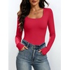 image:imageANRABESS Womens Square Neck Long Sleeve Double Lined Tops  Soft Comfy Stretchy Slim Basic Tee Shirts Going Out Work amp Casual  Fall Winter Outfits Trendy Y2K Layering UnderscrubRed