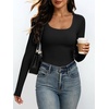 image:imageANRABESS Womens Square Neck Long Sleeve Double Lined Tops  Soft Comfy Stretchy Slim Basic Tee Shirts Going Out Work amp Casual  Fall Winter Outfits Trendy Y2K Layering UnderscrubBlack