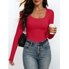image:imageANRABESS Womens Square Neck Long Sleeve Double Lined Tops  Soft Comfy Stretchy Slim Basic Tee Shirts Going Out Work amp Casual  Fall Winter Outfits Trendy Y2K Layering UnderscrubRed