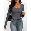 image:imageANRABESS Womens Square Neck Long Sleeve Double Lined Tops  Soft Comfy Stretchy Slim Basic Tee Shirts Going Out Work amp Casual  Fall Winter Outfits Trendy Y2K Layering UnderscrubGrey