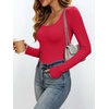 image:imageANRABESS Womens Square Neck Long Sleeve Double Lined Tops  Soft Comfy Stretchy Slim Basic Tee Shirts Going Out Work amp Casual  Fall Winter Outfits Trendy Y2K Layering UnderscrubRed