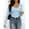 image:imageANRABESS Womens Square Neck Long Sleeve Double Lined Tops  Soft Comfy Stretchy Slim Basic Tee Shirts Going Out Work amp Casual  Fall Winter Outfits Trendy Y2K Layering UnderscrubLight Blue