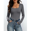 image:imageANRABESS Womens Square Neck Long Sleeve Double Lined Tops  Soft Comfy Stretchy Slim Basic Tee Shirts Going Out Work amp Casual  Fall Winter Outfits Trendy Y2K Layering UnderscrubGrey