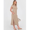 image:imageANRABESS Womens Summer Casual Polo V Neck Dresses  Short Sleeve Split Tshirt Maxi Dress with Pockets Soft WrinkleFree Loose Fit Beach Vacation Travel Outfit Summer ClothesAlmond