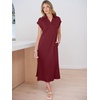 image:imageANRABESS Womens Summer Casual Polo V Neck Dresses  Short Sleeve Split Tshirt Maxi Dress with Pockets Soft WrinkleFree Loose Fit Beach Vacation Travel Outfit Summer ClothesWine Red