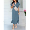 image:imageANRABESS Womens Summer Casual Polo V Neck Dresses  Short Sleeve Split Tshirt Maxi Dress with Pockets Soft WrinkleFree Loose Fit Beach Vacation Travel Outfit Summer ClothesGrey Blue
