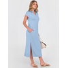image:imageANRABESS Womens Summer Casual Polo V Neck Dresses  Short Sleeve Split Tshirt Maxi Dress with Pockets Soft WrinkleFree Loose Fit Beach Vacation Travel Outfit Summer ClothesLight Blue