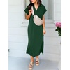 image:imageANRABESS Womens Summer Casual Polo V Neck Dresses  Short Sleeve Split Tshirt Maxi Dress with Pockets Soft WrinkleFree Loose Fit Beach Vacation Travel Outfit Summer ClothesForest Green