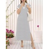 image:imageANRABESS Womens Summer Casual Polo V Neck Dresses  Short Sleeve Split Tshirt Maxi Dress with Pockets Soft WrinkleFree Loose Fit Beach Vacation Travel Outfit Summer ClothesGrey White Stripe