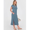image:imageANRABESS Womens Summer Casual Polo V Neck Dresses  Short Sleeve Split Tshirt Maxi Dress with Pockets Soft WrinkleFree Loose Fit Beach Vacation Travel Outfit Summer ClothesGrey Blue