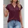 image:imageANRABESS Womens Summer TopsCap Sleeve V Neck Loose Fit Henley ShirtsDressy Casual for Work Business amp Daily Trendy OutfitsWine Red