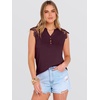 image:imageANRABESS Womens Tops Dressy Casual Lace Cap Sleeve Henley Shirts Summer Sleeveless Button Up Blouses 2026 Spring OutfitsBurgundy