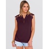 image:imageANRABESS Womens Tops Dressy Casual Lace Cap Sleeve Henley Shirts Summer Sleeveless Button Up Blouses 2026 Spring OutfitsBurgundy