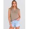 image:imageANRABESS Womens Tops Dressy Casual Lace Cap Sleeve Henley Shirts Summer Sleeveless Button Up Blouses 2026 Spring OutfitsKhaki