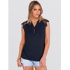 image:imageANRABESS Womens Tops Dressy Casual Lace Cap Sleeve Henley Shirts Summer Sleeveless Button Up Blouses 2026 Spring OutfitsNavy Blue