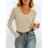 image:imageANRABESS Womens VNeck Ribbed Kint Fitted Long Sleeve Shirts  Soft lightweight Slim Fit Tops Work Going Out Layering Tshirts Casual Basic 2026 Fall Winter OutfitsBeige