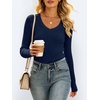 image:imageANRABESS Womens VNeck Ribbed Kint Fitted Long Sleeve Shirts  Soft lightweight Slim Fit Tops Work Going Out Layering Tshirts Casual Basic 2026 Fall Winter OutfitsNavy Blue
