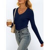 image:imageANRABESS Womens VNeck Ribbed Kint Fitted Long Sleeve Shirts  Soft lightweight Slim Fit Tops Work Going Out Layering Tshirts Casual Basic 2026 Fall Winter OutfitsNavy Blue
