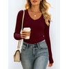 image:imageANRABESS Womens VNeck Ribbed Kint Fitted Long Sleeve Shirts  Soft lightweight Slim Fit Tops Work Going Out Layering Tshirts Casual Basic 2026 Fall Winter OutfitsBurgundy