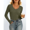 image:imageANRABESS Womens VNeck Ribbed Kint Fitted Long Sleeve Shirts  Soft lightweight Slim Fit Tops Work Going Out Layering Tshirts Casual Basic 2026 Fall Winter OutfitsArmy Green