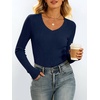 image:imageANRABESS Womens VNeck Ribbed Kint Fitted Long Sleeve Shirts  Soft lightweight Slim Fit Tops Work Going Out Layering Tshirts Casual Basic 2026 Fall Winter OutfitsNavy Blue