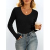 image:imageANRABESS Womens VNeck Ribbed Kint Fitted Long Sleeve Shirts  Soft lightweight Slim Fit Tops Work Going Out Layering Tshirts Casual Basic 2026 Fall Winter OutfitsBlack